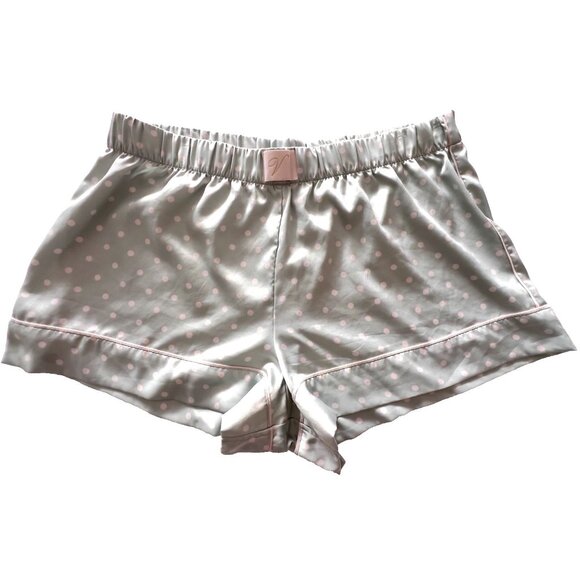 Victoria's Secret Size L Women’s Pajama Shorts Turquoise Polka Dot Satin Logo - Picture 1 of 11